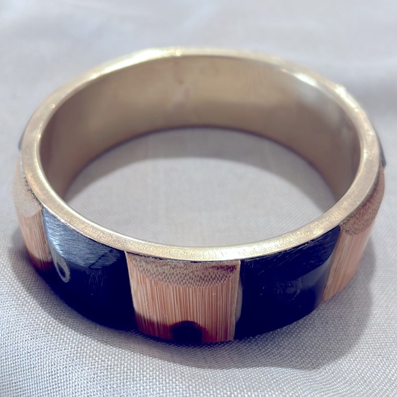 Brass & Polished Wood Bangle Bracelet - Picture 4 of 7